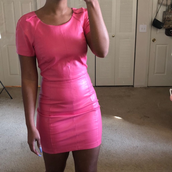 pink leather dress